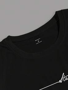 Manfinity EMRG Camiseta casual de hombre con estampado de letras, verano - Negro - Ver 4