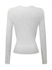 INAWLY Women's Solid Color Long Sleeve Fitted Crew Neck T-Shirt - Multicolor - View 4