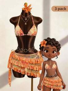 Zestiva 3pcs Tie-Dye Gradient Print Sexy Women Bikini Set, Summer Beach,Beach Vacation 2026 New Women's Swimwear ArrivalFor School,Suitable For Holiday, Date, Afternoon Tea, Western, Cruise, Beach, Island, Road Trip, All Seasons, Music Festival, Boho Vacation,Bohemian Vacation, Chill Autumn ,Western Boho ,Elegant Dress For Women Lively Holiday Colorful Prints Swimsuit. Bathing Suits For Women 3 Piece Set Swimwear 3 Pieces Set Skirt Swimsuit Set Swimsuits For Woman 3 Piece Ladies Swimwear Set, 3 Piece Bikini Sets Swimsuits For Women 3 Piece Set Women Swimwear Set Hawaiian Bikini Women - Orange - View 7