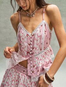 Bohemela Women's Vacation Printed Spaghetti Strap Tank Top, Spring/Summer - Coral Pink - View 3