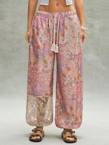 Bohemela Women's Casual Loose Drawstring Waist Pants - Pink - View 6