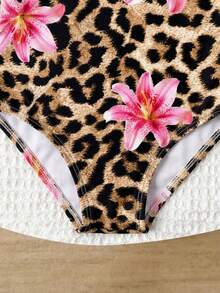Baby Girls Beachwear,Cute Multi-Color Knitted Fabric Leopard Flower Print Swimsuit,Holiday Summer Vacation Beach Pool Party Elegant Fashion Swimwear - Multicolor - View 3
