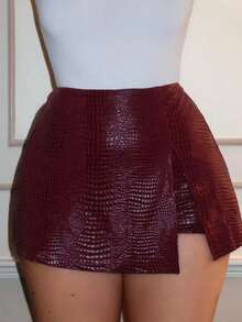 Chiquease Women's PU Leather Casual Versatile Date & Travel Skort - Burgundy - View 1