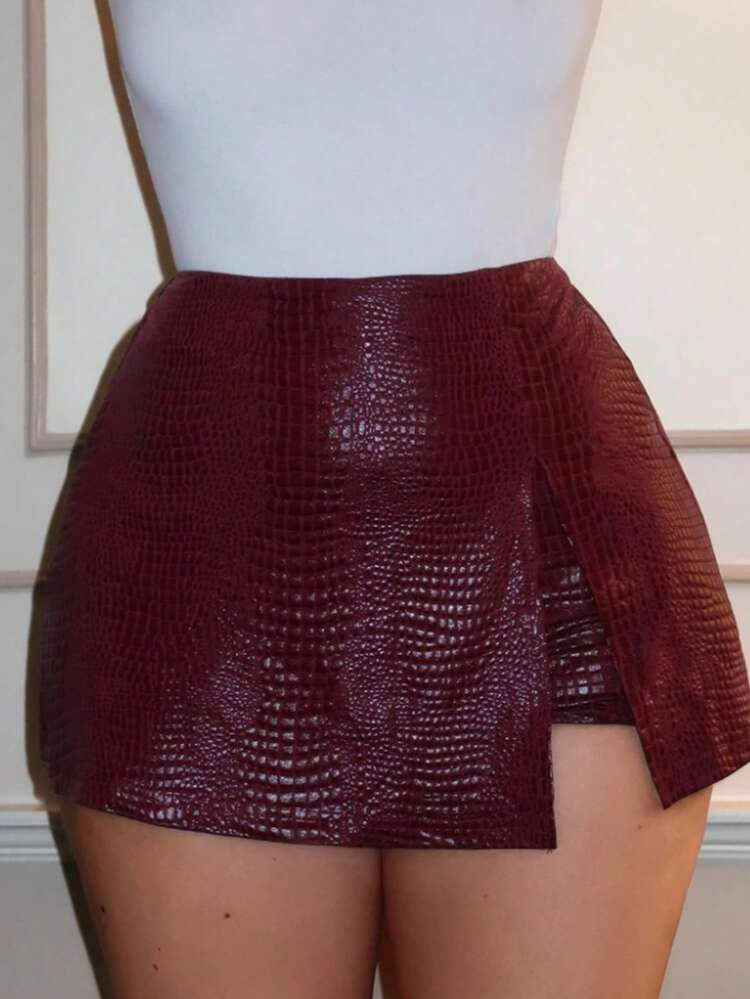 Chiquease Women's PU Leather Casual Versatile Date & Travel Skort - Burgundy - View 1