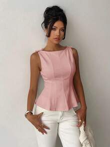Aloruh Blus Tanpa Lengan Minimalis Elegan untuk Wanita, Cocok untuk Beraktivitas Sehari-hari, Warna Pink, Atasan Musim Panas - Dusty Pink - View 5