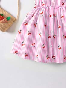 SHEIN Casuvi Kids 花园女孩夏季新款时尚Polo领露背吊带束腰甜美度假风连衣裙，少女正式连衣裙 - 粉色 - 查看 3
