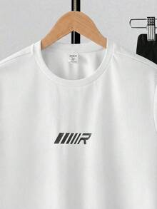 SHEIN Set de 2 sudaderas con cuello redondo con estampado de letras minimalista casual para adolescentes, adecuado para verano, deportes, correr, actividades al aire libre - Blanco - Ver 8