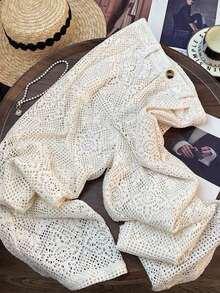 GlowEve 时尚新款优雅蕾丝镂空拉链前开合女式休闲裤 - 杏色 - 查看 6