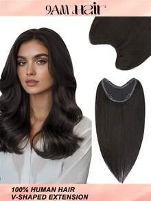 One Piece V‑Shaped Clip In Hair Extensions Top‑V Human Hair, Natural Black Straight Hair, Lightweight Breathable Invisible Design, Easy To Style, Volume Boost For All Hair Types, Ideal Hair Accessories For Women Daily Wear & Fashion Styling - Natural Black - View 1