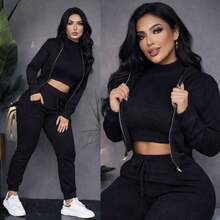 Super Comfortable And Stylish 3-Piece Set, Made Of Ribbed Fabric, Soft, Comfortable And With Excellent Fit. - Black - View 1