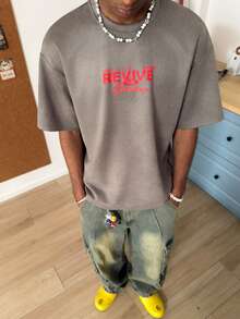 STEELVANCE 男士街头风宽松塔罗牌字母3D印花T恤 - 灰色 - 查看 3