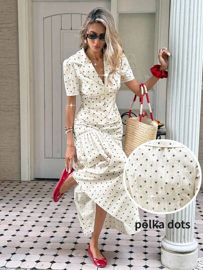 SHEIN Frenchy Damen elegantes 2-teiliges Set aus Bluse und Rock mit Polka Dot Muster