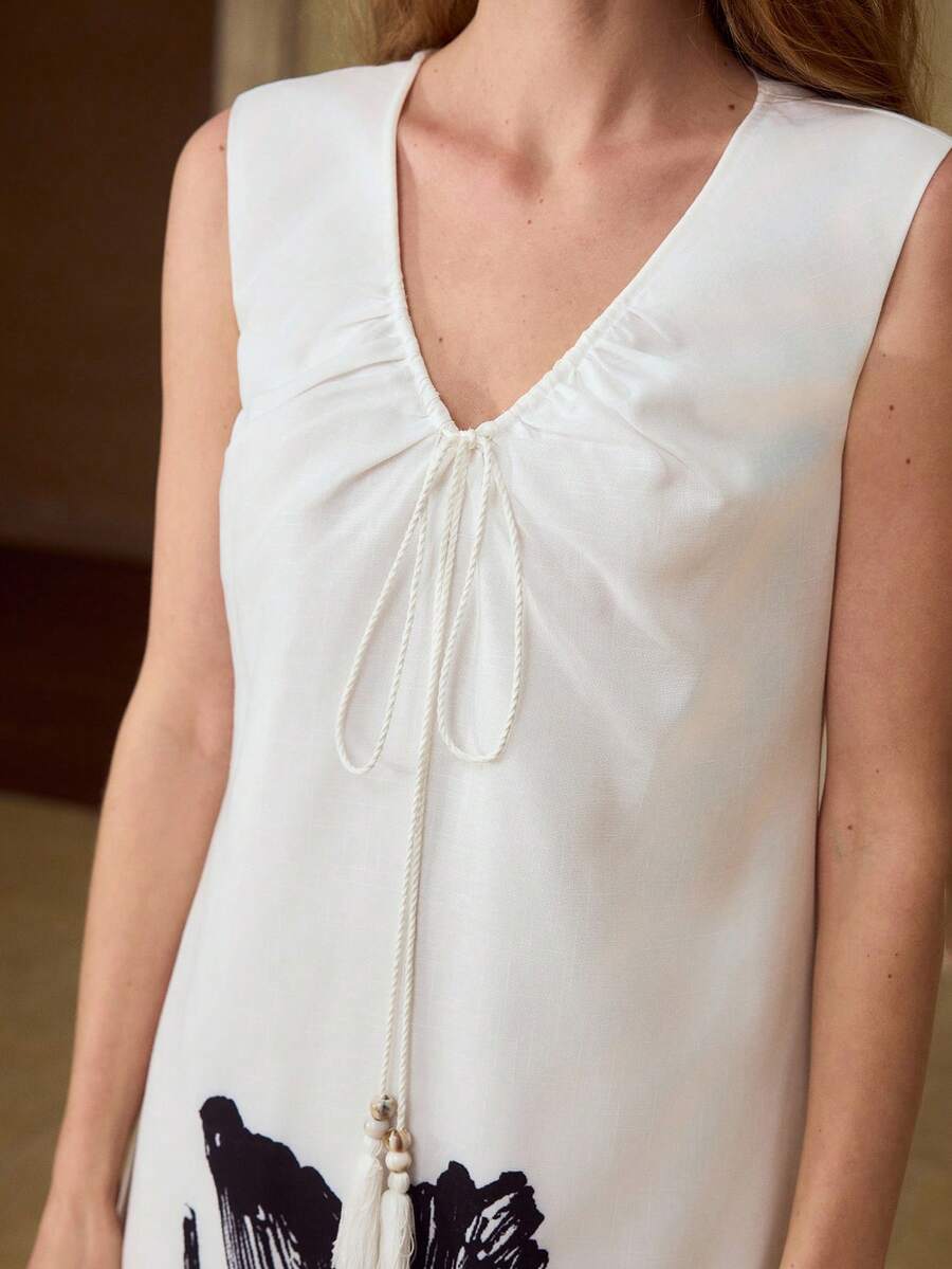 MOTF PREMIUM VESTIDO SIN MANGAS CON ESTAMPADO FLORAL PARA MUJER - Blanco - Ver 2