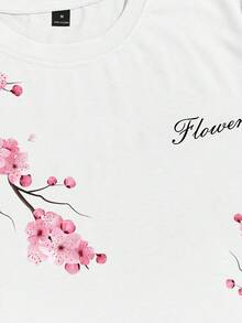 Manfinity Joysei 男士休闲樱花印花T恤短裤套装，夏季 - 彩色 - 查看 5