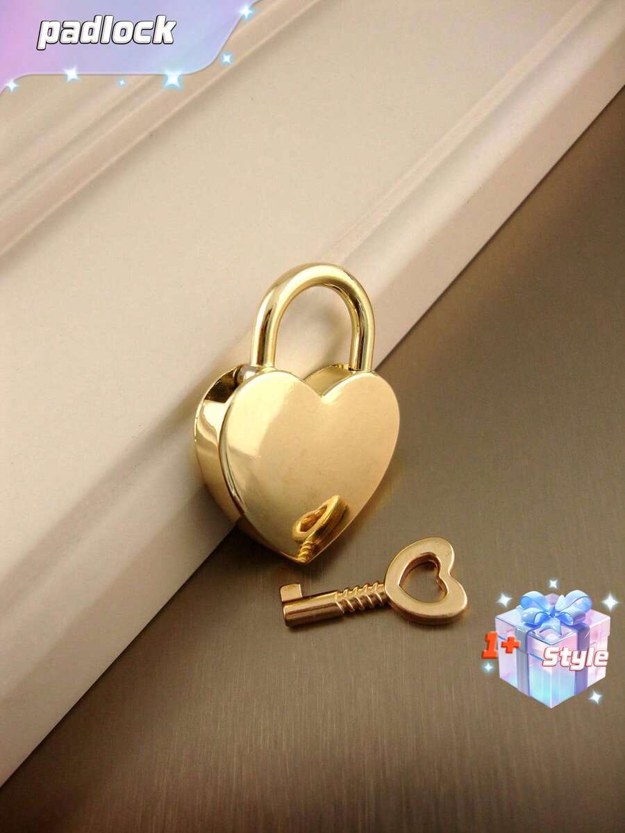 1 件锌合金锁，创意金色心形设计挂锁，适用于家庭情人节、情人节婚礼、生日 - 金色 - 查看 1