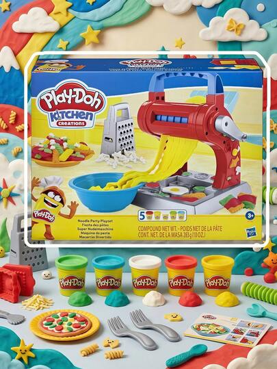 Hasbro Official Play Dough Set For Kids, Noodle Maker Pretend Kitchen Playset With Pasta Machine Extruder, Bowl, Plate, Forks, Roller And Molds, Creative Indoor Cooking Game, Gift Ages 3+