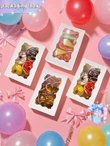 SHEIN 20PCS/10PCS/1PC Window Cake Box Biscuit Box With Window Bread Box Cake Box Pretzel Box Suitable For Wedding Baby Shower Party Christmas - Multicolor - View 3
