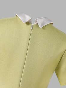 SHEIN Chân váy maxi dáng chữ A kiểu Pháp, cổ áo đính kim cương, chất liệu vải dệt jacquard, cạp cao ôm sát thanh lịch, thời trang và duyên dáng cho các cô gái tuổi teen mùa hè. - Hồng - Xem 7