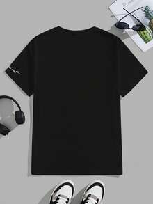 Manfinity EMRG Camiseta casual de hombre con estampado de letras, verano - Negro - Ver 3