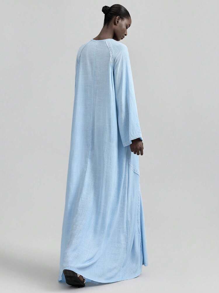 2026SS New Arrival Women's Long Dress, Blue Embroidery, Woven Fabric, Loose Fit, Spring/Summer