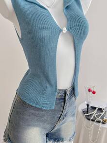 Elamini Sexy Knitted Tank Top For Beach Vacation, Women's Knitted Top For Summer - Blue - View 6