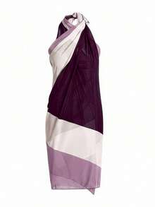 Slaydiva 大码女式裹身裙连体式度假雪纺沙滩罩衫 - 淡紫色 - 查看 1