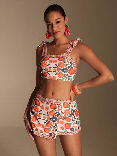  Women's Floral Print Swimwear Set For Beach Vacation,Beach Vacation 2026 New Women's Swimwear ArrivalFor School,Suitable For Holiday, Date, Afternoon Tea, Western, Cruise, Beach, Island, Road Trip, All Seasons, Music Festival, Boho Vacation,Bohemian Vacation, Chill Autumn ,Western Boho ,Elegant Dress For Women Lively Holiday Colorful Prints Swimsuit. Summer Matching Set Set Two Pieces Summer Summer Bathing Suits Swim Oasis 3 Piece Set Bathing Suits For Women Boho, Summer Sets For Vacation Women Boho Bathing Suit