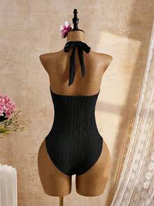 Bellisia 2026春夏女士沙滩连衣裙，连体式，优雅浪漫甜美花卉纹理面料，波西米亚风精致贝壳链装饰，可拆卸胸垫，蝴蝶结肩带，挂脖式连体泳衣，多种颜色可选，浅粉色，甜美可爱，清新优雅，浪漫度假，2026春夏新款，新年，情人节，返校季，旅行季，适合度假、海滩、下午茶野餐、派对、日常穿着、休闲、户外运动，时尚穿搭，女士泳衣，女士连体泳衣，女士塑身拉链泳衣，挂脖式泳衣 - 黑色 - 查看 2