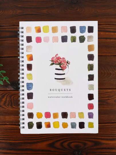SHEIN 1PC Watercolor Workbook: Bouquets Theme Watercolor Exercise Book Suitable For All Ages (Without Watercolor Paint Or Brush)