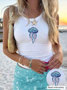 EMERY ROSE 度假风刺绣串珠海景图案吊带衫 - 彩色 - 查看 3