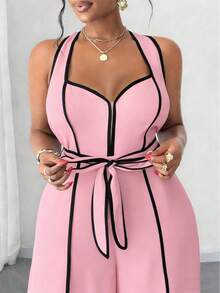 Maweii Plus Size Sexy Off-The-Shoulder Bow Jumpsuit - Pink - View 8