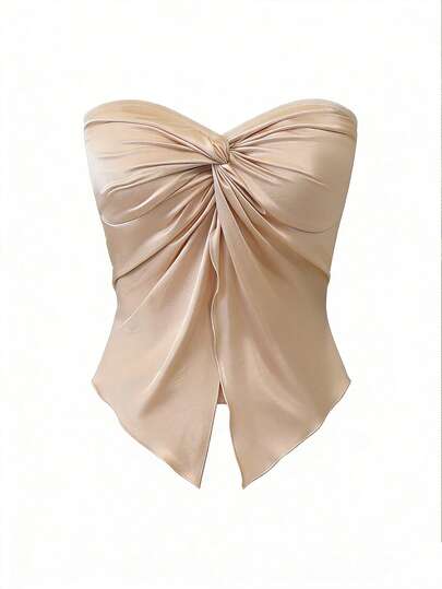 GlowEve Women's Fashion Tube Knotted Satin Elegant Casual, Vacation, Outing, Party Top, Spring/Summer