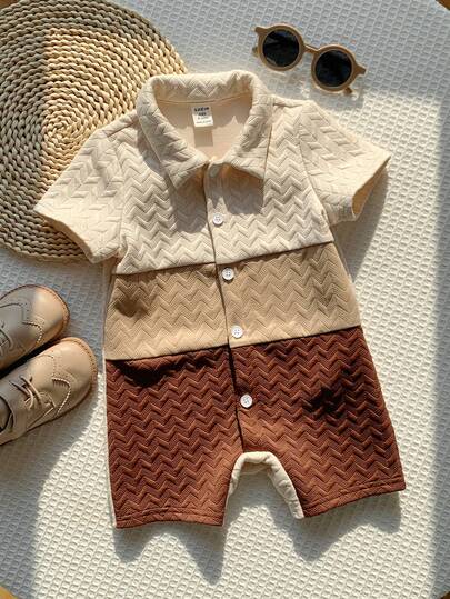 SHEIN Bộ áo polo và quần short dệt kim phối màu dễ thương cho bé sơ sinh, phù hợp cho cả bé trai và bé gái, thích hợp mặc mùa hè.