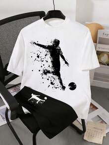 2件套男童足球印花休闲时尚运动服套装 - 彩色 - 查看 3