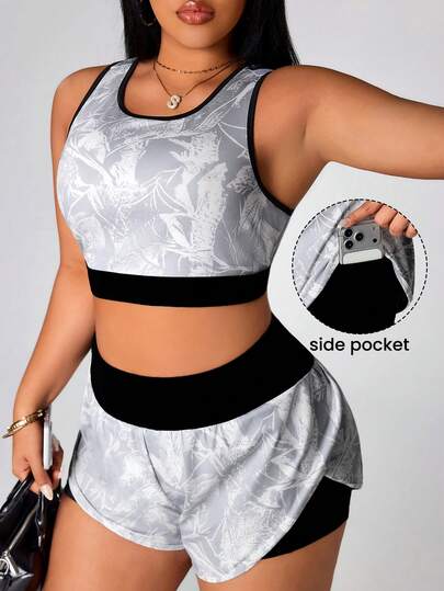 Rhythm Era 大码女式印花背心和短裤运动套装