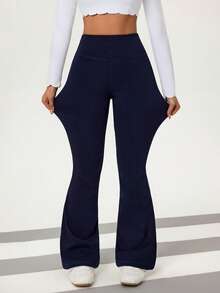 Flexra Women's Casual Straight Stretch Denim Flare Pants - Navy Blue - View 4