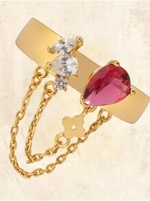 Glisma Nhẫn hở dành cho nữ, Cao cấp/Sang trọng/Đẳng cấp, Gợi cảm/Cổ điển, Dành cho Mẹ/Phụ nữ/Cô gái/Người mẹ, Mùa hè/Đi biển/Dạ hội/Tiệc tùng, Mạ vàng 18K - Zirconi đỏ vàng - Xem 3