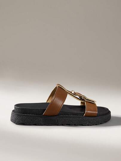 Solecia Nuevas sandalias de moda con hebilla metálica decorativa, plataforma de suela gruesa, cómodas y antideslizantes, versátiles y fáciles de limpiar, ideales para uso diario