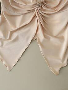 GlowEve Áo ống thời trang nữ bằng satin thắt nút, thanh lịch, thích hợp mặc thường ngày, đi nghỉ mát, đi chơi, dự tiệc, mùa xuân/hè. - Màu be - Xem 6