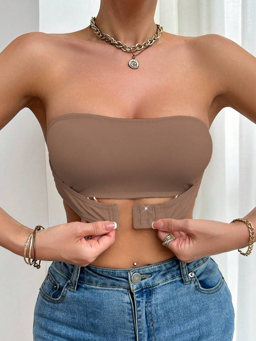 Women's Front Closure Padded Push-Up Bra - Brown - View 1