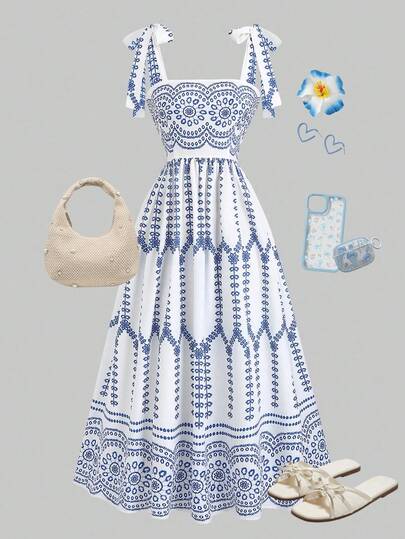Girlism Vestido con cintura anudada con estampado floral para niñas preadolescentes, vestido de verano elegante y bohemio vintage con tirantes finos y ajuste ceñido para fiestas y vacaciones