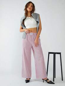 CovetEZ 2026 Spring Women's Red Striped Woven Pants - Red - View 5