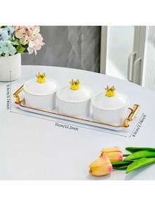 Satu set piring dan nampan camilan berdesain mahkota, sempurna untuk menyimpan camilan, permen, buah kering, dan kue; ideal untuk pernikahan dan acara-acara lainnya. - Putih - View 6