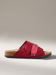 Solecia Women Shoes Adjustable Elastic Non-Slip Cork Sole Shoes Lightweight Breathable Cross Strap Design Open Toe Flat Sole Flat Heel Casual Simple Slouchy Comfortable Versatile Wind Frosted Suede Splicing Artificial Leather Cork Rubber Composite Sole Red Women Sandals Home Out Shopping Seaside Vacation Daily Commuter Balcony Leisure Park Walking Leisure - Red - View 1