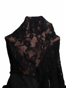 Elenzga Đầm dài tay cổ tròn, chất liệu lụa sữa, xếp ly, phối ren, kiểu dáng tối giản, phù hợp cho tiệc độc thân, họp mặt, mặc mùa đông, tiệc Giáng sinh, năm mới, Lễ Tạ ơn, tiệc thanh lịch, tiệc cưới, đầm ren đen sang trọng, đầm nữ thần gợi cảm, đầm đen xuyên thấu, đầm đen quyến rũ, đầm dài tay thanh lịch dành cho nữ, đầm ôm dáng. - màu đen - Xem 6