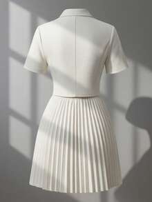 Selianne Bộ 2 áo ngắn tay và váy xếp ly đôi ngực thanh lịch dành cho nữ - Màu be - Xem 5