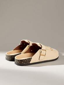 Solecia 新款女鞋，闭趾流苏铆钉PVC水松底杏色休闲复古森系约会时尚度假风 - 米色 - 查看 4