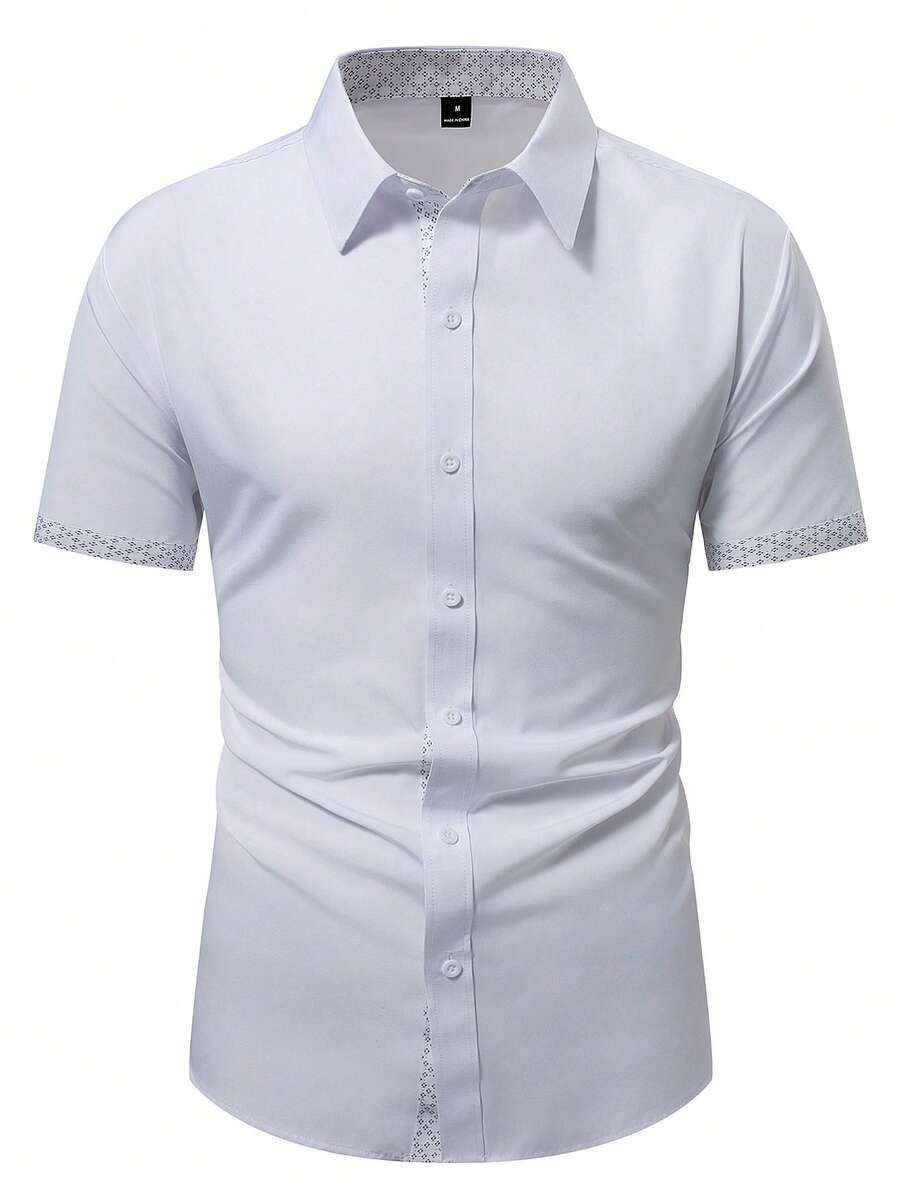 Manfinity Mode Graphic Print Front Button Casual Short Sleeve Shirt - White - View 1