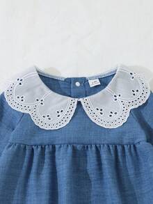 Souflis Souflis Newborn Baby Girls' Embroidered Collar Long Sleeve Romper Blue And White Striped Autumn Cute Family Matching Holiday Jumpsuit Outfits Clothes - Multicolor - View 6