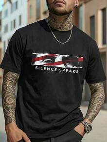 Manfinity LEGND Men's Letter Print Round Neck Short Sleeve Loungewear Top Black T-Shirt Black Graphic Tee Men - Black - View 2